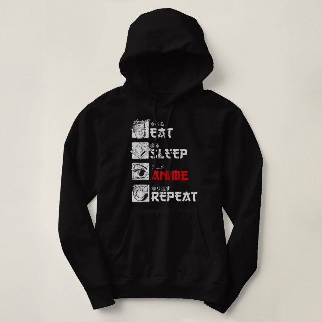Pull À Capuche Manger Sleep Anime Répéter Manga Japon Kanji Weeb  (Design devant)