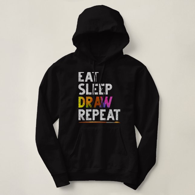 Pull À Capuche Mangez Dessin Dormir Répéter Drôle Dessin Cadeau D (Design devant)