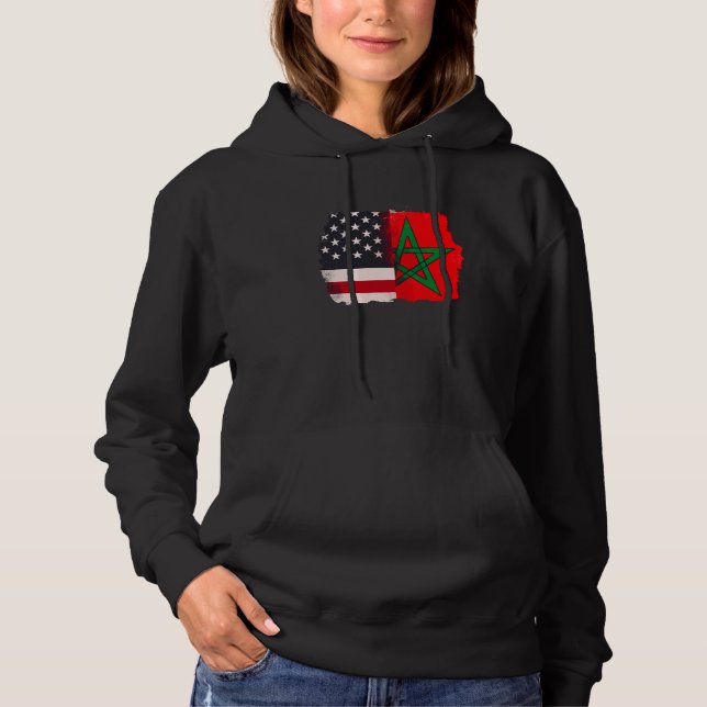 Pull À Capuche Maroc et Amérique USA Drapeau Racines Demi Maroc A (Devant)