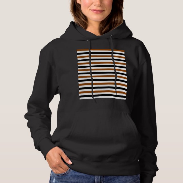 Pull À Capuche Marron Noir et blanc motif rayures (Devant)