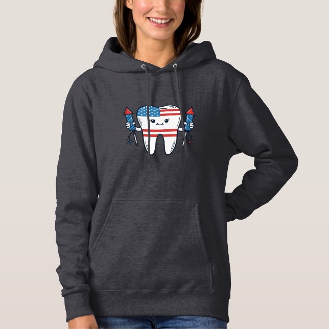 Pull À Capuche Mascotte de dent patriotique Feu d'artifice Concep (Devant)