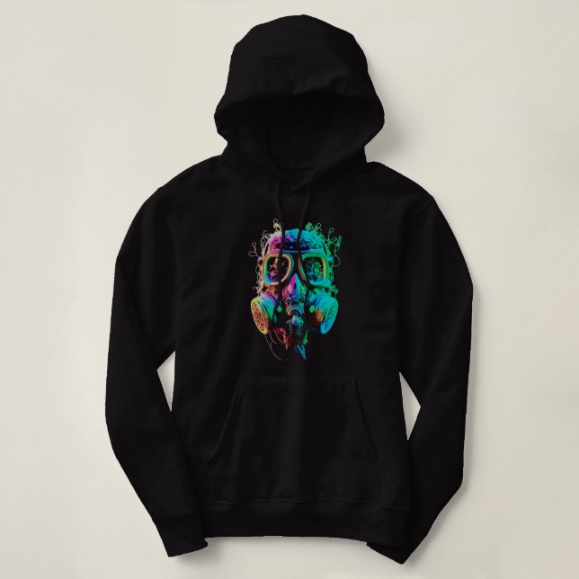 Pull À Capuche Masque à gaz Néon : Art vibrant du chaos (Design devant)