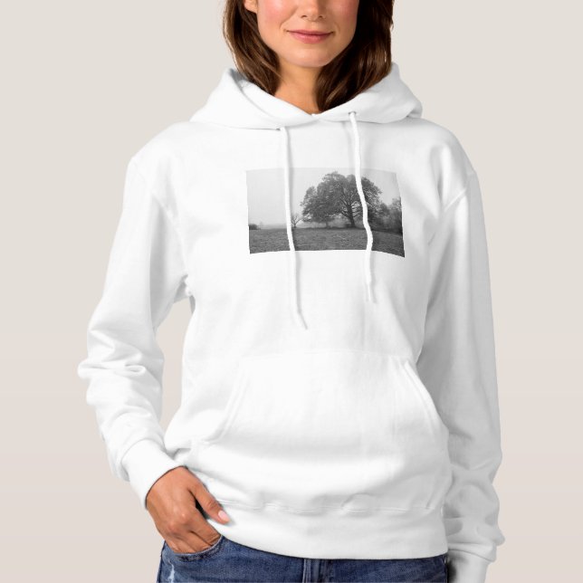 Pull À Capuche Matin Automnal Brumeux en Niveaux de Gris (Devant)