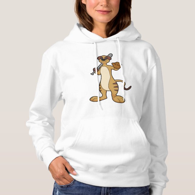Pull À Capuche Meerkat comme joueur de baseball avec batte de bas (Devant)