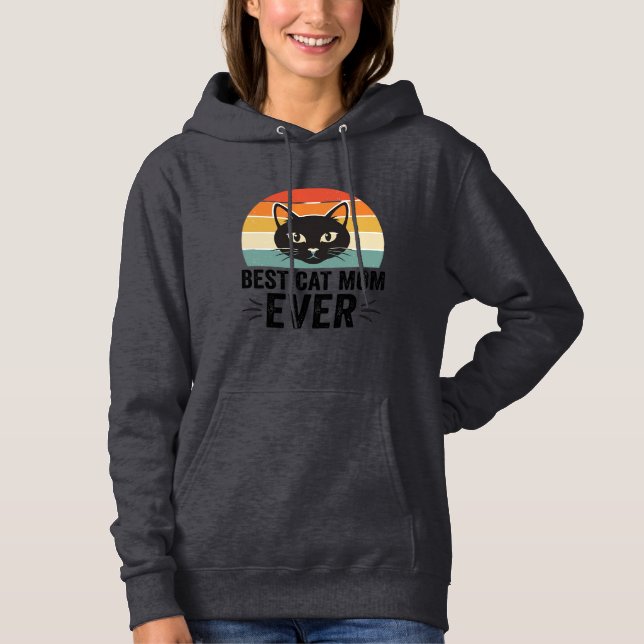 Pull À Capuche Meilleure Maman de Chat Retro Visage de Chat Desig (Devant)