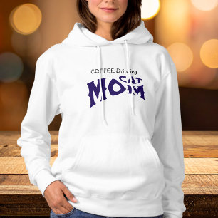 Pull À Capuche MÈRE CHAT MIGNON BOIT DU CAFÉ Noir/Bleu sur fond B