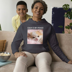 Pull À Capuche Mère de chat personnalisée Texte blanc gris foncé