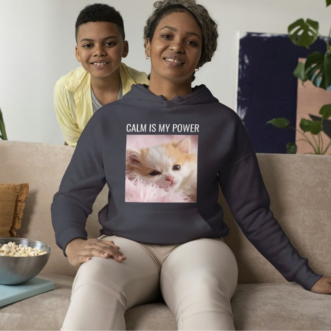 Pull À Capuche Mère de chat personnalisée Texte blanc gris foncé  (Créateur téléchargé)