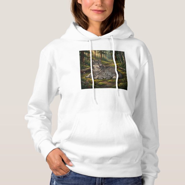 Pull À Capuche Mère Louve Et Ses Petits   (Devant)