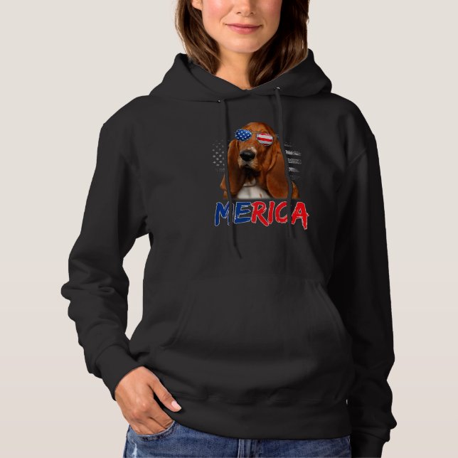 Pull À Capuche Merica Basset Hound Dog Usa Drapeau Lunettes de so (Devant)