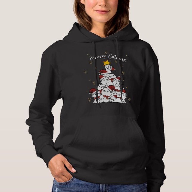 Pull À Capuche Merry Catmas drôle Noël Père Noël chat arbre cadea (Devant)