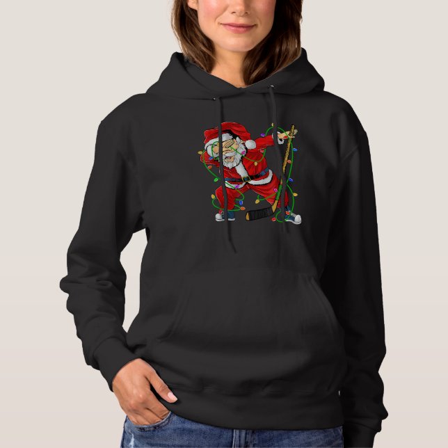 Pull À Capuche Merry Christmas Ice Hockey Dabbing Santa Claus Hoc (Devant)