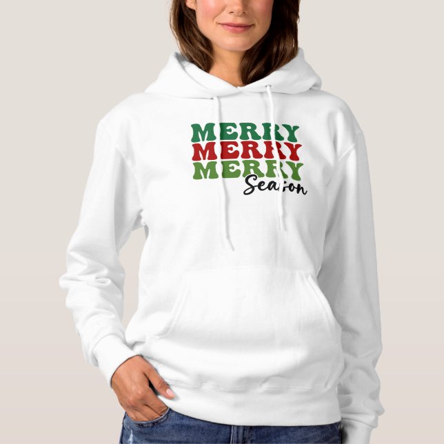 Pull À Capuche Merry Merry Merry Saison - Retro Holiday Art (Devant)