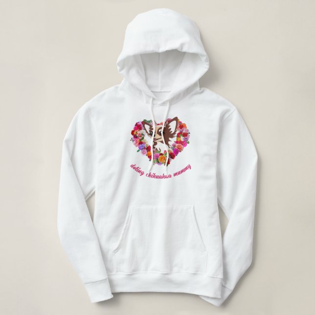Pull À Capuche mignon doy chihuahua maman roses amour coeur (Design devant)