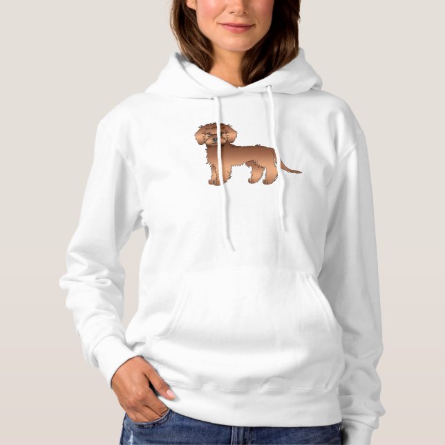 Pull À Capuche Mini Goldendoodle rouge mignon chien de dessin ani (Devant)