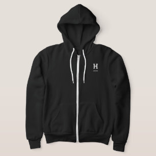 PULL À CAPUCHE MINIMALISTE BLANC MONOGRAMME À UNE LETTRE NOM NOIR