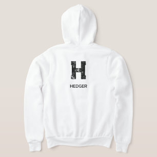 PULL À CAPUCHE MINIMALISTE NOIR UNE LETTRE MONOGRAMME NOM BLANC
