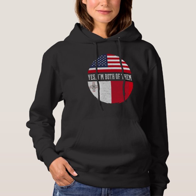 Pull À Capuche Moitié américain moitié maltais Drapeau américain  (Devant)