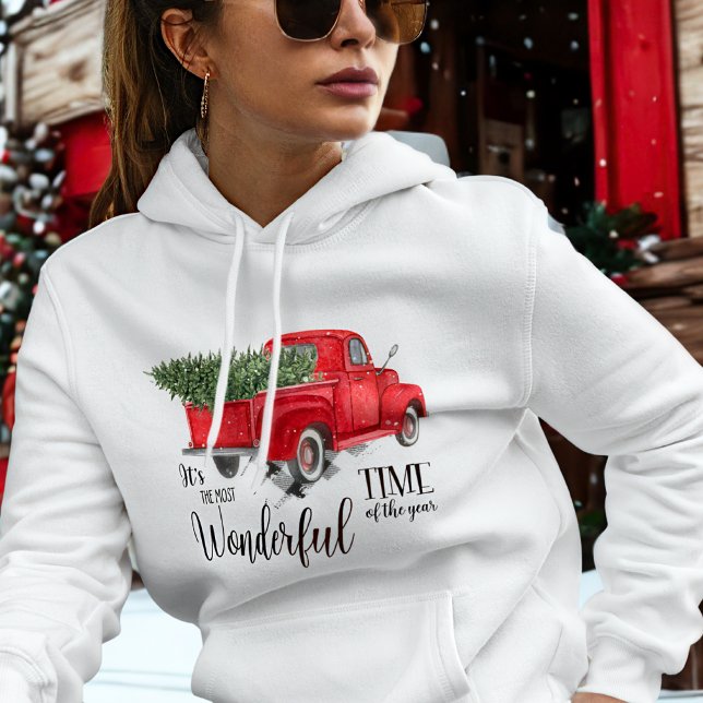 Pull À Capuche Moment Merveilleux Arbre de Noël Camionnette Rouge (Créateur téléchargé)