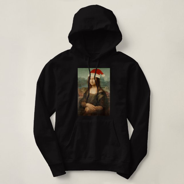 Pull À Capuche Mona Lisa Santa Hat Drôle Art De Noël Pour Les Hom (Design devant)