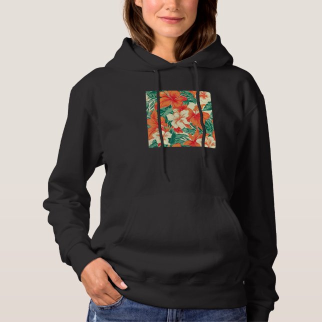 Pull À Capuche Motif de feuille de fleur tropicale hawaïenne Vaca (Devant)