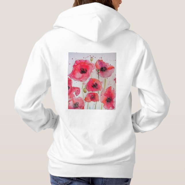 Pull À Capuche Motif de fleur d'art aquarelle de pavot rouge (Dos)