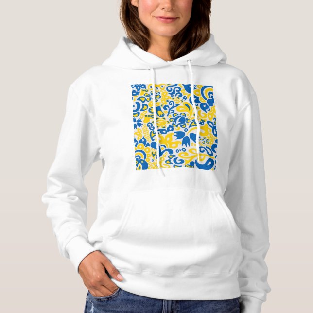 Pull À Capuche Motif folklorique aux couleurs du drapeau ukrainie (Devant)