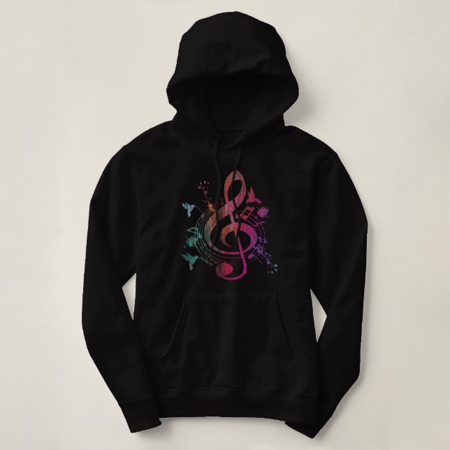 Pull À Capuche Musique Musical Instrument Birds Treble Clef (Design devant)