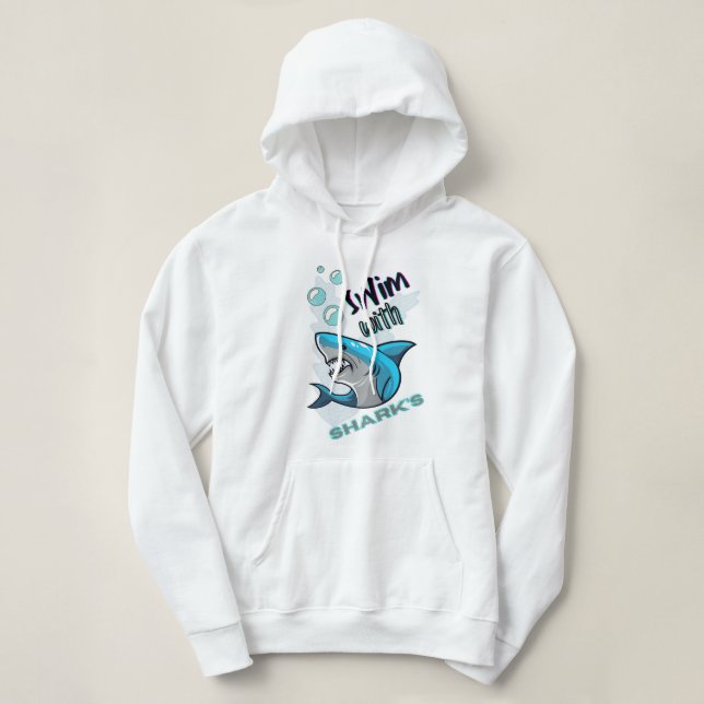 Pull À Capuche nager avec des requins (Design devant)