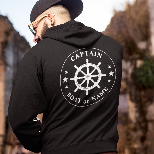Pull À Capuche Navires Helm Wheel Stars Capitaine ou nom de batea (Créateur téléchargé)