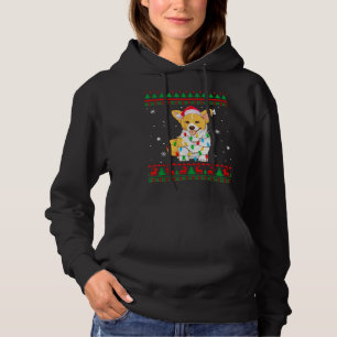 Pull À Capuche Noël moche Sweater lumières Noël Corgi Amoureux de