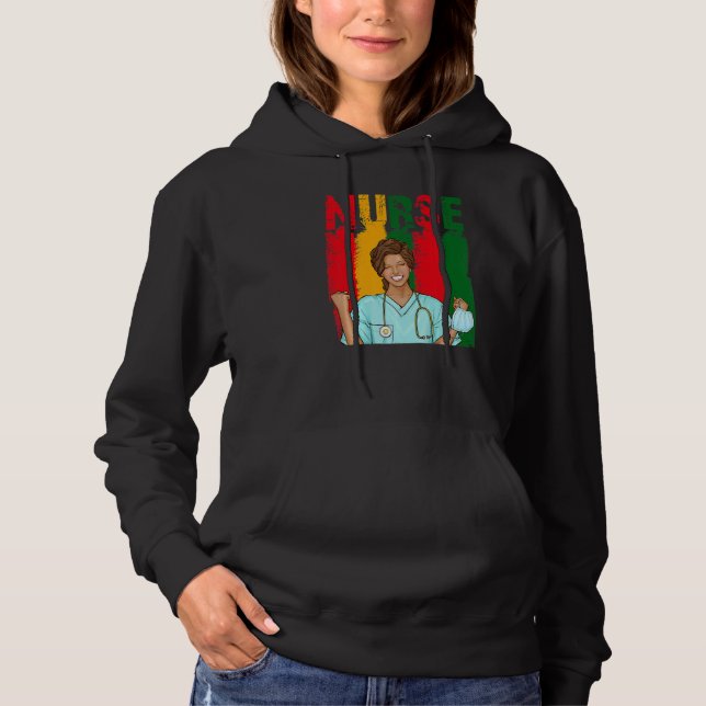 Pull À Capuche Noir forte infirmière Afro Love Melanin Afro Ameri (Devant)