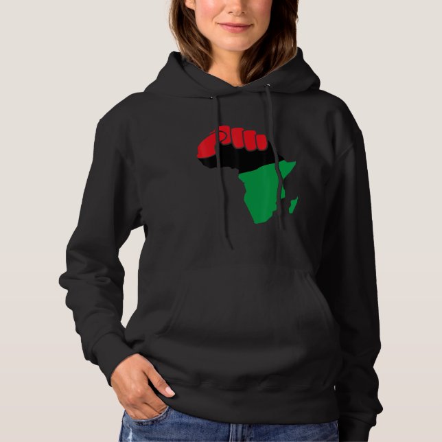 Pull À Capuche Noir Poing Afrique Continent Illustration Histoire (Devant)