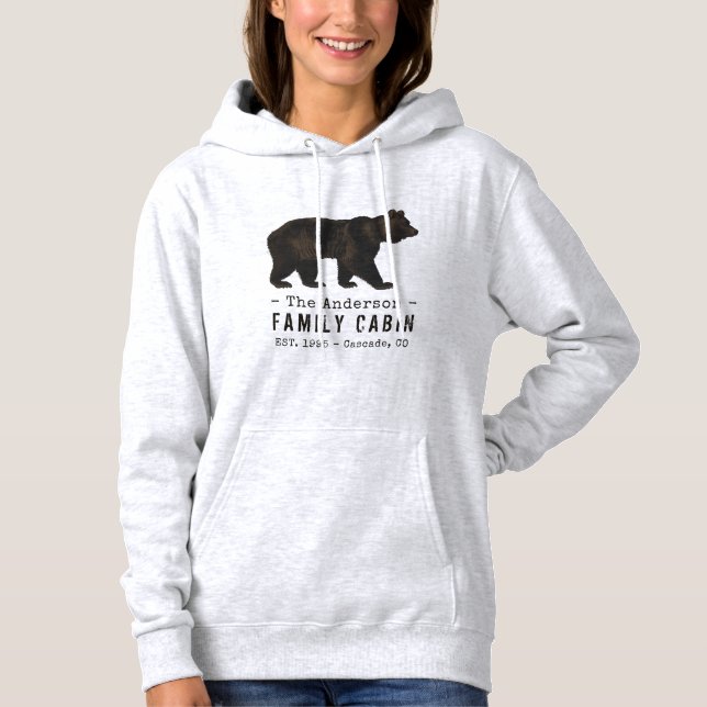 Pull À Capuche Nom de famille Cabine Rustique Brown Ours noir (Devant)