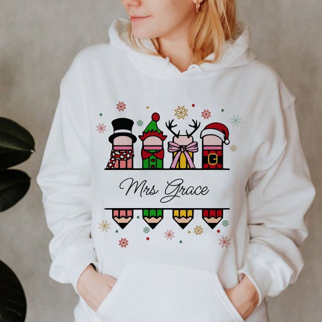 Pull À Capuche Nom de l'enseignant personnalisé Crayon, cadeau de (Personalized Teacher Name hoodie,Christian Christmas hoodie,Christmas hoodie,teacher gift )