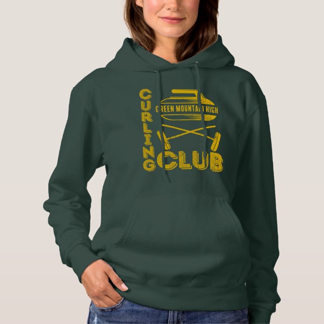Pull À Capuche Nom d'équipe de club scolaire Curling  (Devant)