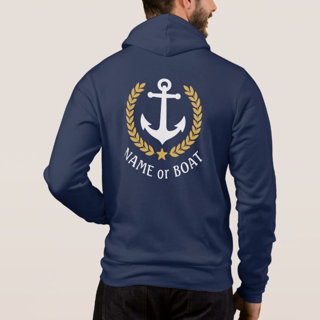 Pull À Capuche Nom du bateau d'Ancres nautiques Gold Laurel Blue (Dos)