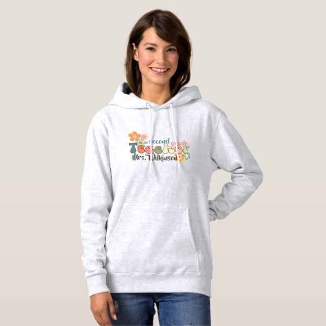 Pull À Capuche Nom du cours Retro Super Retour à l'école Enseigna (Devant entier)