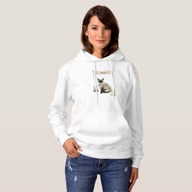 Pull À Capuche Nom personnalisé Chat Siamois Animal de compagnie (Devant entier)