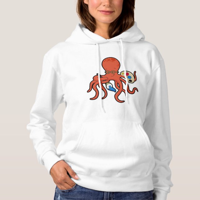 Pull À Capuche Octopus comme Peintre avec Peinture et Pinceau (Devant)