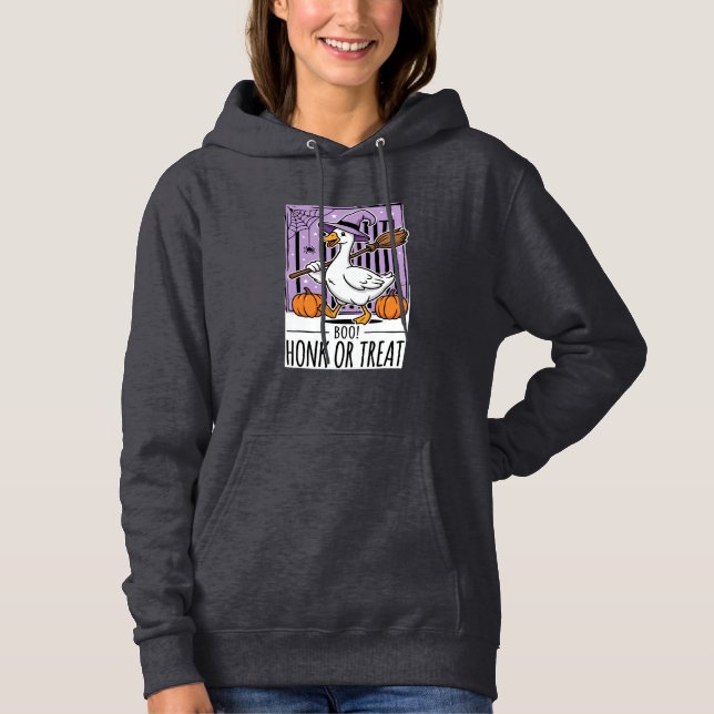 Pull À Capuche Oie de sorcière de Halloween Honk ou Treat (Devant)