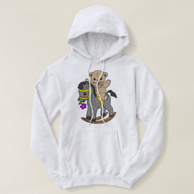 Pull À Capuche Ours en peluche mignon et Cheval à rochers (Design devant)