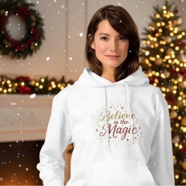 Pull À Capuche Paillettes dorées "Croyez en la magie" Noël Holi (Créateur téléchargé)