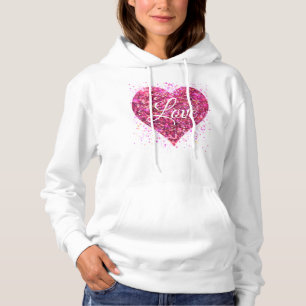 Pull À Capuche Paillettes rose mousseux, amour graffiti valentine
