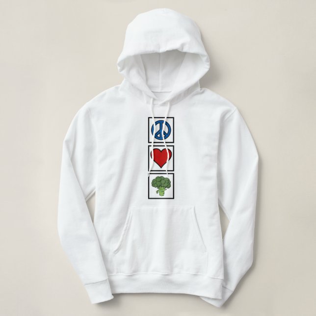 Pull À Capuche Paix, amour et brocoli (Design devant)
