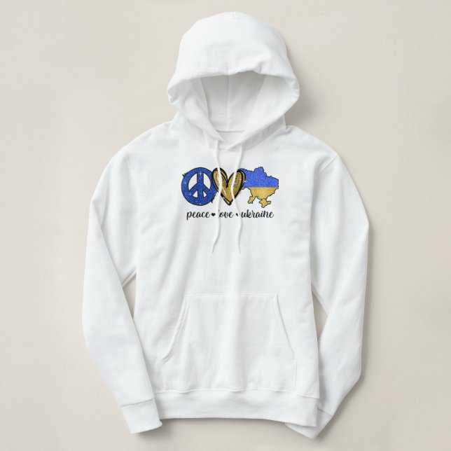 Pull À Capuche Paix, Amour, Ukraine drapeau ukrainien Je me tiens (Design devant)