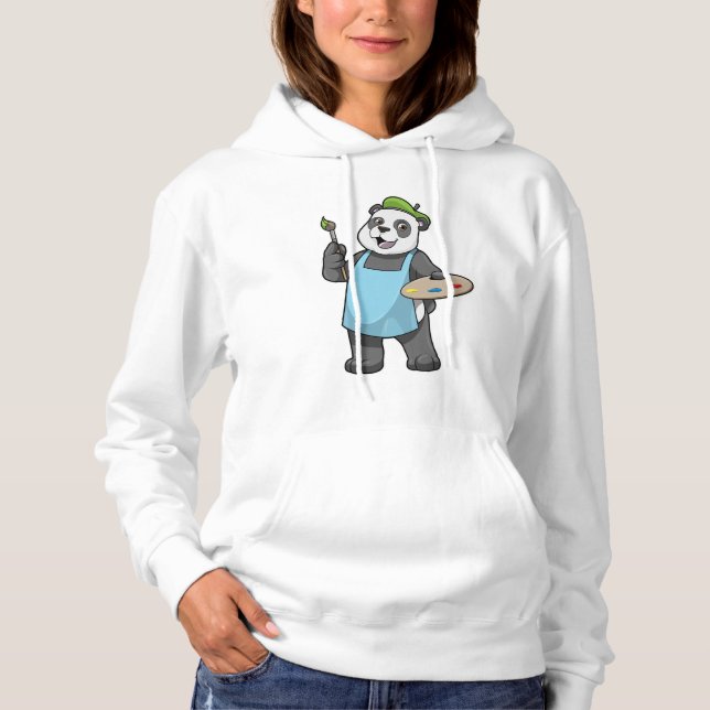 Pull À Capuche Panda en peintre avec pinceau et couleur (Devant)