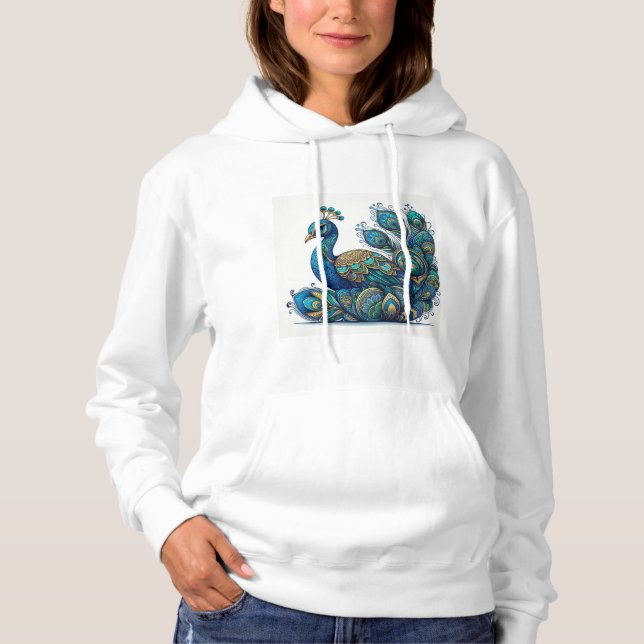 Pull À Capuche paon dans un art mandala imprimé (Devant)