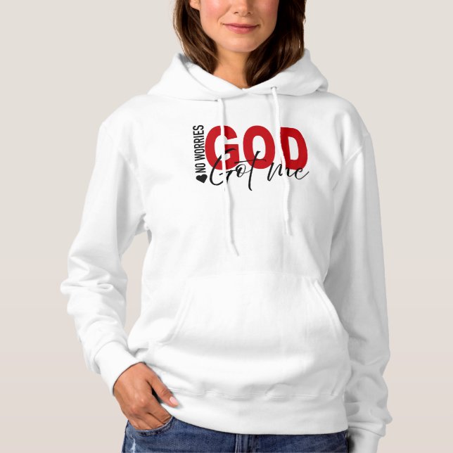 Pull À Capuche Pas de soucis – Assurance divine en rouge et noir (Devant)