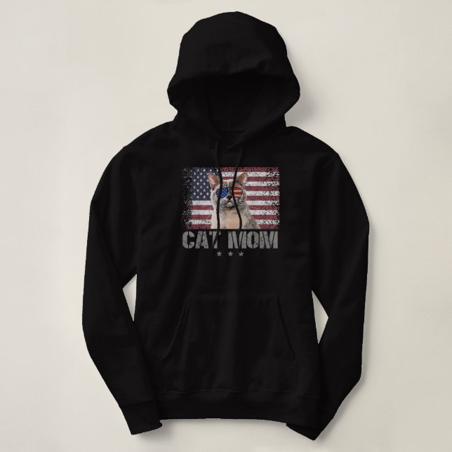 Pull À Capuche Patriotique Chats Maman Avec Lunettes de soleil US (Design devant)